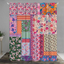 Laifzere Patchwork Boho Floral Shower Curtain Rustic Flower Shower Curtain for Bathroom Set Farmhouse Bohemian Country Retro Spring Fabric Waterproof Shower Curtain for Bathtub 60x72 Inch with Hooks