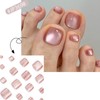 Pink False Toe Nails - 24pcs Cat Eye Short Stick