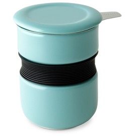 FORLIFE Curve Asian Style Porcelain Tea Cup with Infuser and Lid 12 ounces, Turquoise