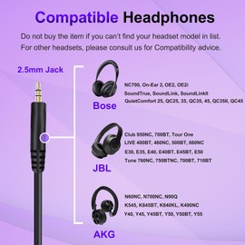 Replacement Audio Cable Cord for Bose Headphones Aux Wire 3.5mm to 2.5mm Jack Compatible with Bose 700 QuietComfort Ultra QC25 QC35 QC35II QC45 JBL Tune 710BT 720BT 670NC 760NC Headphones (No Mic)