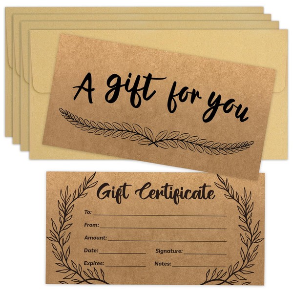 GIANTRUMP 24 Pcs Blank Gift Certificates Kraft Certificate Cards with