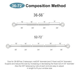 Curtain Rods for Windows 36 to 72 Inch(3-6 Feet),3/4" Diameter Gold Drapery Rods with Twisted Cage Finials,Size:36-72 Inch