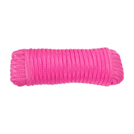 HARFINGTON Solid Braid Nylon Rope 3/8 Inch 50 Ft Multipurpose Polypropylene Utility Rope Cord Line for Camping Flag Pole Climb Knot, Pink