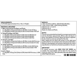 King Cole 5571 DK Dolls Clothes Knitting Pattern