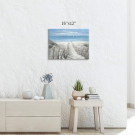 Beach Pathway Canvas Print Artwork: Coastal Ocean Picture Canvas Wall Art Small Size for Bathroom (16” x 12” x 1 Panel)