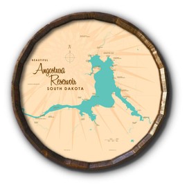 Northwest Art Mall Angostura Reservoir South Dakota Solid Oak Barrel End w/Metal Rim from Illustration by Lakebound 21" x 21"