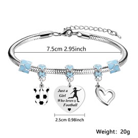LUXYSODE Football Initial A-Z Bracelet Football Gifts for Girls Football Gifts Football Bracelet Football Players Gift Just A Girl Who Loves Football (U)