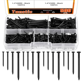 Tanstic 500 Pieces 4 Sizes Hardware Nails Assortment Kit Finishing Nails Nails for Hanging Pictures Small Nails Wall Nails for Picture Hanging Woodworking (Black)