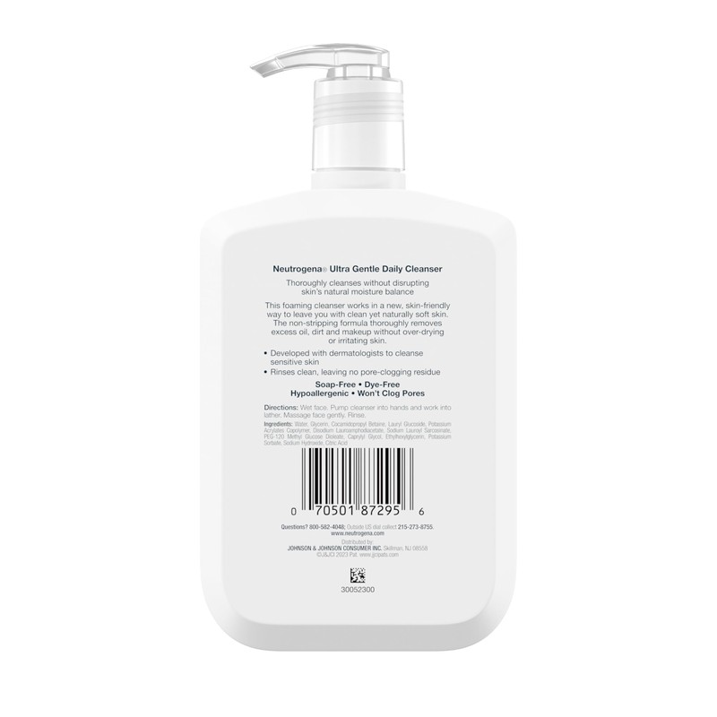 Neutrogena Fragrance Free Ultra Gentle Foaming Daily Cleanser, Hydrating Face