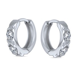 XOXO CZ Hugs and Kisses Huggie Hoop Earrings For Women Round Cubic Zirconia Rhodium Plated 925 Sterling Silver