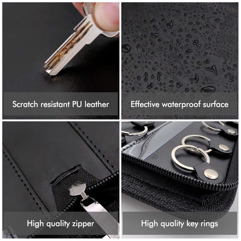 Portable Zippered Key Case,Leather Key Organizer with 24 Hooks Key