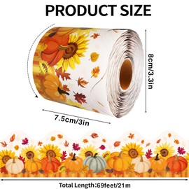 69Ft Fall Bulletin Board Borders Sunflower Pumpkin Maple Leaves Trimmer Stickers Thanksgiving Theme Bulletin Board Decorations for School DIY Classroom Chalkboard Home Wall Thanksgiving Party Decor