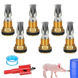 6PCS Pig Waterer Nipple, Automatic Pig Nipple Water Drinker for Barrel Kit, Stainless Steel Hog Water Drinker Feeder with Brass Waterer Tank Connectors Kit for Pig Goats Swine Piglets Drinking