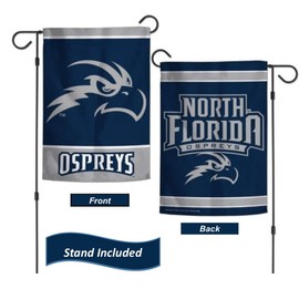 University of North Florida Ospreys Garden Flag Set with Stand, Printed in The USA, 12.5" x 18" College Flag with Three Piece Steel Yard Flag Stand Holder