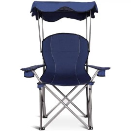 Portable Folding Beach Chair With Canopy Red Aluminum Frame Oxford Fabric Cup Holders For Outdoor Activities Garden UseColor: Blue1