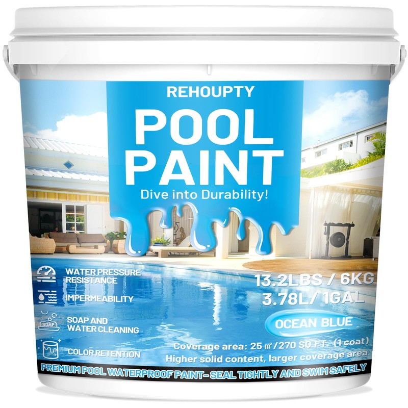 Pool Paint Ocean Blue, Durability Water-Based Acrylic Resin Concrete Pool