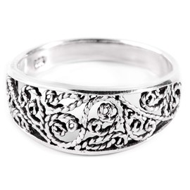 WINDALF Bohemian Ring Mira 8 mm Life Spirals Friendship Mediaval Ornament 925 Sterling Silver, Fabric