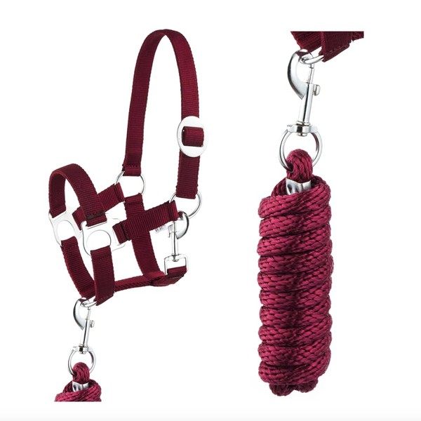 JA Horse Halter Lead Rope Set with Carabiner Hook Adjustable