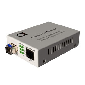 PoE Fiber Single Mode LC Gigabit Ethernet Media Converter - Supplies IEEE 802.3 PoE & PoE+ PSE Power & Extends Distance Over Fiber up 20km (12.42 Miles) - 10/100/1000 Autosensing UTP LAN Port
