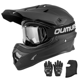 OUMURS Adult ATV Dirt Bike Helmet with Goggles Gloves & Mask Adjustable Sun Visor Motorcycle Adults Helmet Off-Road Motocross Downhill Moped MX for Unisex-Adult-Matte Black, XXL