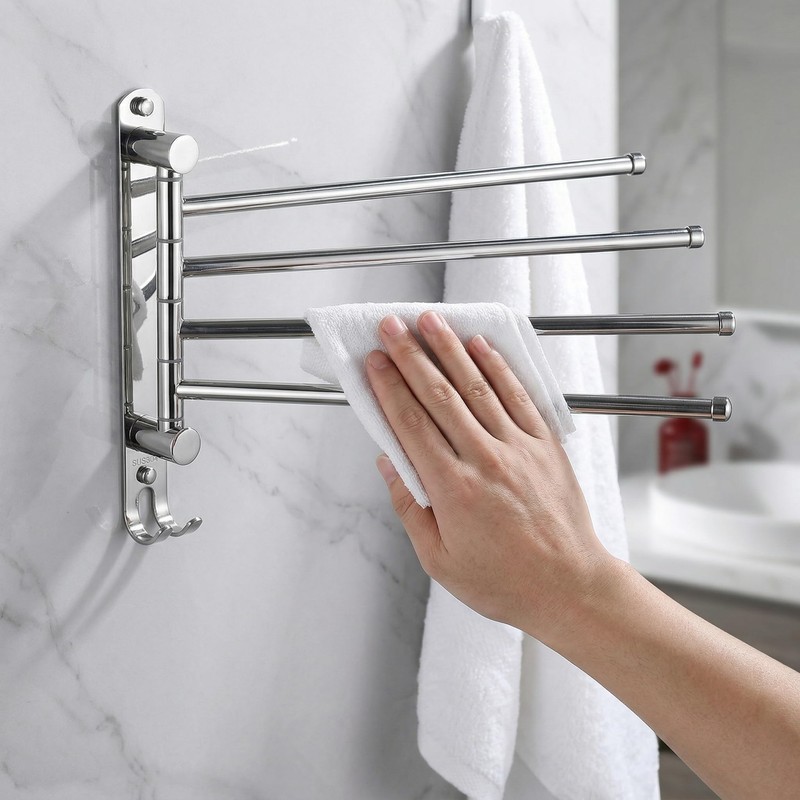 Swivel Towel Rack Wall Mounted, 1/2/3/4/6-Bar Options, 12.8" Long Arm