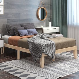 KOTEK 14" Solid Wood Platform Bed Frame, Mattress Foundation w/Wooden Slats Support, Rubber Wood Bed Base, No Box Spring Needed, Easy Assembly (Full, Natural)
