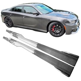 IKON MOTORSPORTS, Side Skirts Compatible with 2015-2023 Dodge Charger SRT, Side Skirt Extension Gloss Black PP, 2016 2017 2018 2019