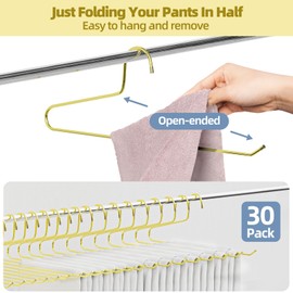 SPECILITE 30 Pack Open Ended Metal Gold Pants Hangers for Jeans, Slacks, Leggings, Towel, Scarf, Heavy Duty & Space-Saving