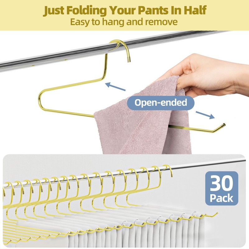 SPECILITE 30 Pack Open Ended Metal Gold Pants Hangers for