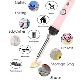 Mini Iron, 80W Tiny Iron for Small Crafts Patches Clothes Shoes Hats, Adjustable Temperature, Easy to Use, with Replaceable Iron Tips（Pink)