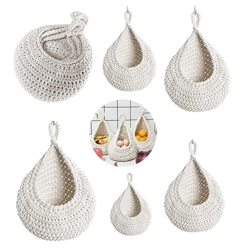 AIMALL Handmade Cotton Rope Wall Hanging Fruit Basket Storage Net