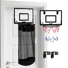 2-in-1 Over the Door Basketball Laundry Hamper and Basketball Hoop, Durable Hanging Sports Laundry/Clothes Basket with Hoop and a Bottom Zipper for Kids Teen Bedrooms, Dorm Rooms, Bathroom