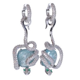 MS-403 Schlange silber blau, Glamouröse Ohrringe mit Strass Kristallsteine, Modeschmuck