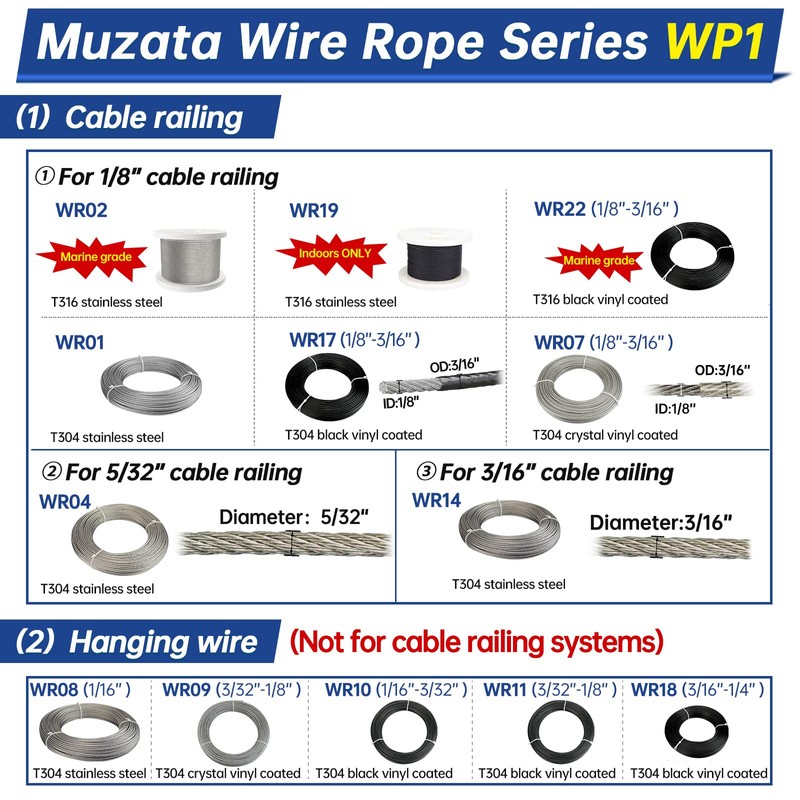 Muzata 400 ft 1/8" Stainless Steel Cable Railing System Hardware