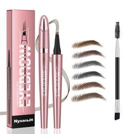 NyxaraJH 4-Tip Eyebrow Pen with Brush, 24Hr Long Lasting, Waterproof Microblading Effect, 6 Colors Available, Hair-Like Strokes (4# Black)