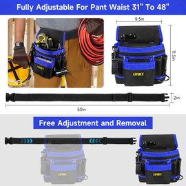 Tool Belt,Magnetic Tool Pouch,14-Pockets Tool Belts for Men,Detachable & Adjustable Tool Pouch belt for Electrician,Carpenter,Construction,Work Apron,Utility Belt,Black-Blue