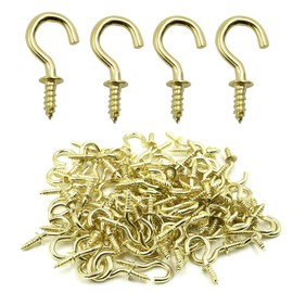 Biaungdo 100 Pcs 1/2" Ceiling Cups Hooks Screw Hooks Ceiling Cup Hooks Self-Tapping Screws Hooks Gold