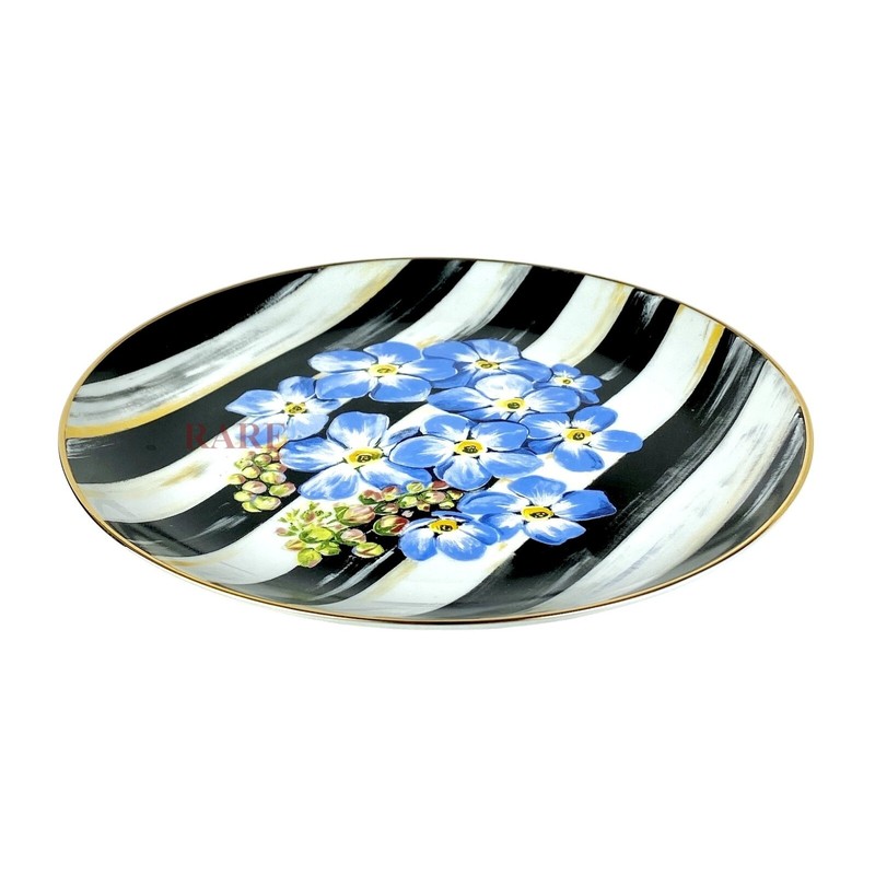 MacKenzie-Childs MacKenzie Childs Thistle & Bee Courtly Stripe 8.25" Forget-Me-Not