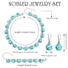 XILAZAB Jewelry Set for Women, Necklace Dangle Earrings Bracelet Set Blue Austrian Crystal Wedding Bridal Jewelry Set Gemstone Statement Necklace and Bracelet Earring Set Formal Prom Jewelry Set for