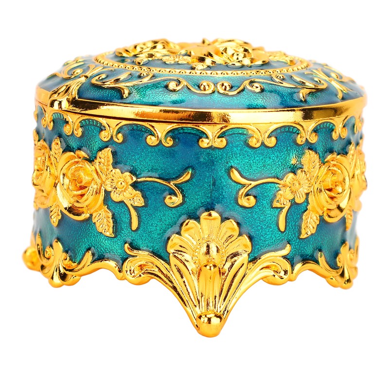 Retro Round Trinket Storage Organizer with Rose Pattern Round Metal
