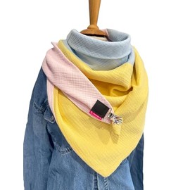 Frühlingstuch - doppelt genähtes kreatives Musselin XXL Dreieckstuch, rosa/gelb/blau/weiches Halstuch, Tuecherfee Schal, inkl.süßen Clip - Halstuch, XXL Tuch mit Verschluss, Stola, Schal