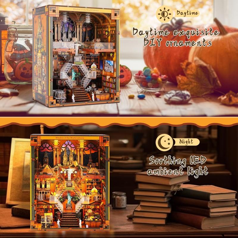 VORATHIS Book Nook Kit - DIY Miniature World Library Booknook