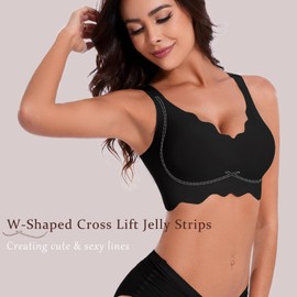 MOEOZLLO Wireless Bras for Women No Underwire Seamless Bralettes with Support Womens Bras Comfort Full Coverage T Shirt Bra-Black,M