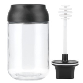 Walfront Honey Jar with Ladle, 250 ml Honey Dispenser, Honey Jar Honey Jars 250 g with Lid, Original Honey Pot with Honey Spoon and Black Lid for Kitchen Honey Syrup