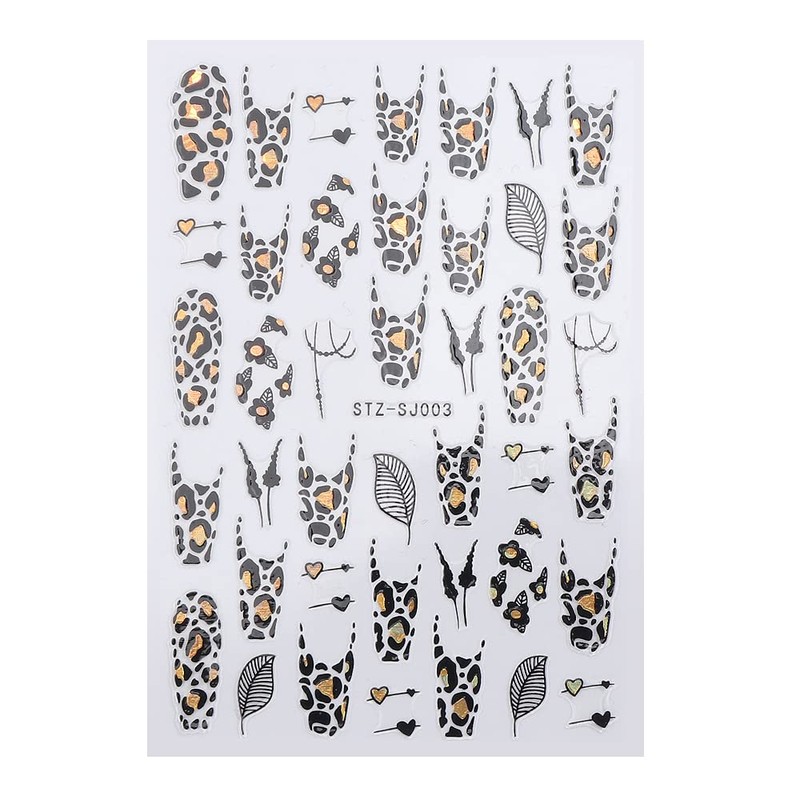 LANODO 2038 Nail Stickers, 9 Pieces, 3D, Black, Gold, Art,