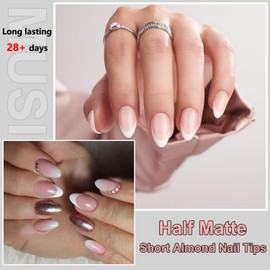 MUSILAN Short Almond Nail Tips 120PCS Half Matte Soft Gel Almond Nail Tips No Filed Pre-Shaped Acrylic Nail Tips for Full Cover Press on Nail Tips for Nail Tips Extension 10 Sizes Short Almond Nail