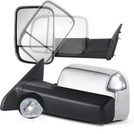 KUIPERAUTO Pair Chrome Power Heated Towing Mirrors Compatible for 2009-2018 Dodge Ram 1500 (19-24 Classic Only) Compatible for 2010-2018 2500 3500 LED Turn Signal White DRL