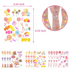PIBIPAID 472 Pcs Cute Candyland Candy Land Tattoos Temporary Stickers,Sweet Candyland Birthday Baby Shower Party Favors Supplies Decorations Favors Goodie Bag Stuffers Prize(24 Sheets)