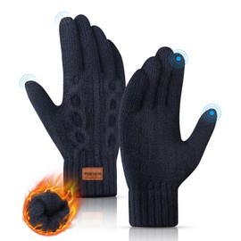 FORVEVO Winter Thermal Gloves for Men, Warm Touch Screen Cycling Gloves for Work Running Driving Walking with Soft Lining - Navy Knitted Gloves