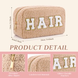 Paterr 4 Bolsas de Maquillaje con Parches Fresas de Letras de Chenilla de Navidad Bolsa de Maquillaje de Felpa de Hair Skin Face Stuff Neceser de Cosméticos Grande con Cremallera (Color Rojo Verde)